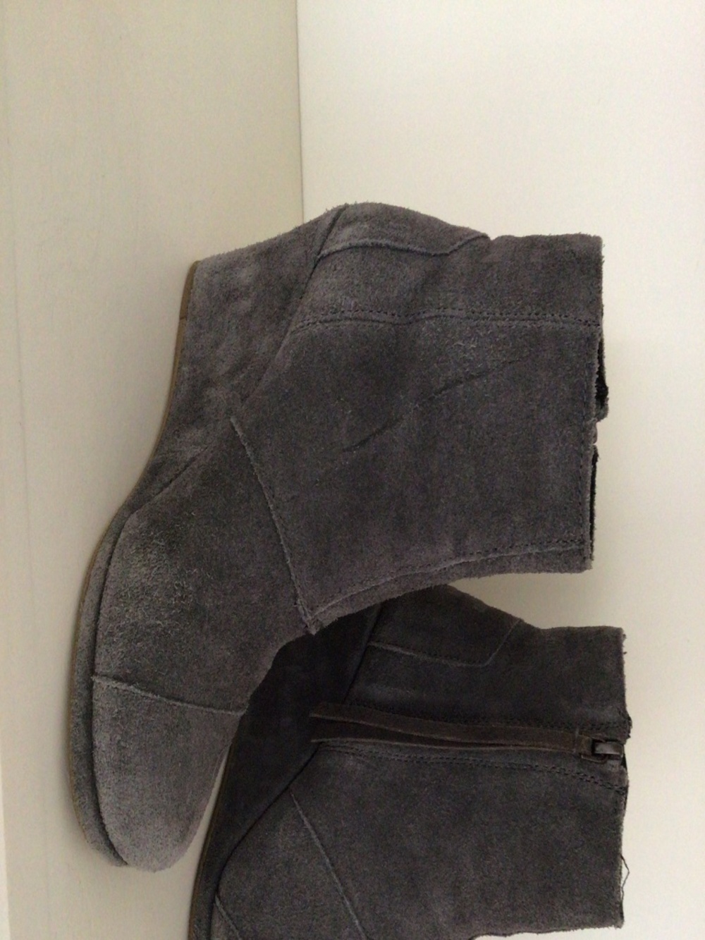 Tom’s Gray Suede Wedge Boots, Womens Sz 6.5